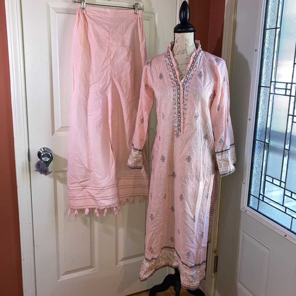 Ethnic Dress Tunic Pants Pastel Pink Set sz Small by Shehrnaz